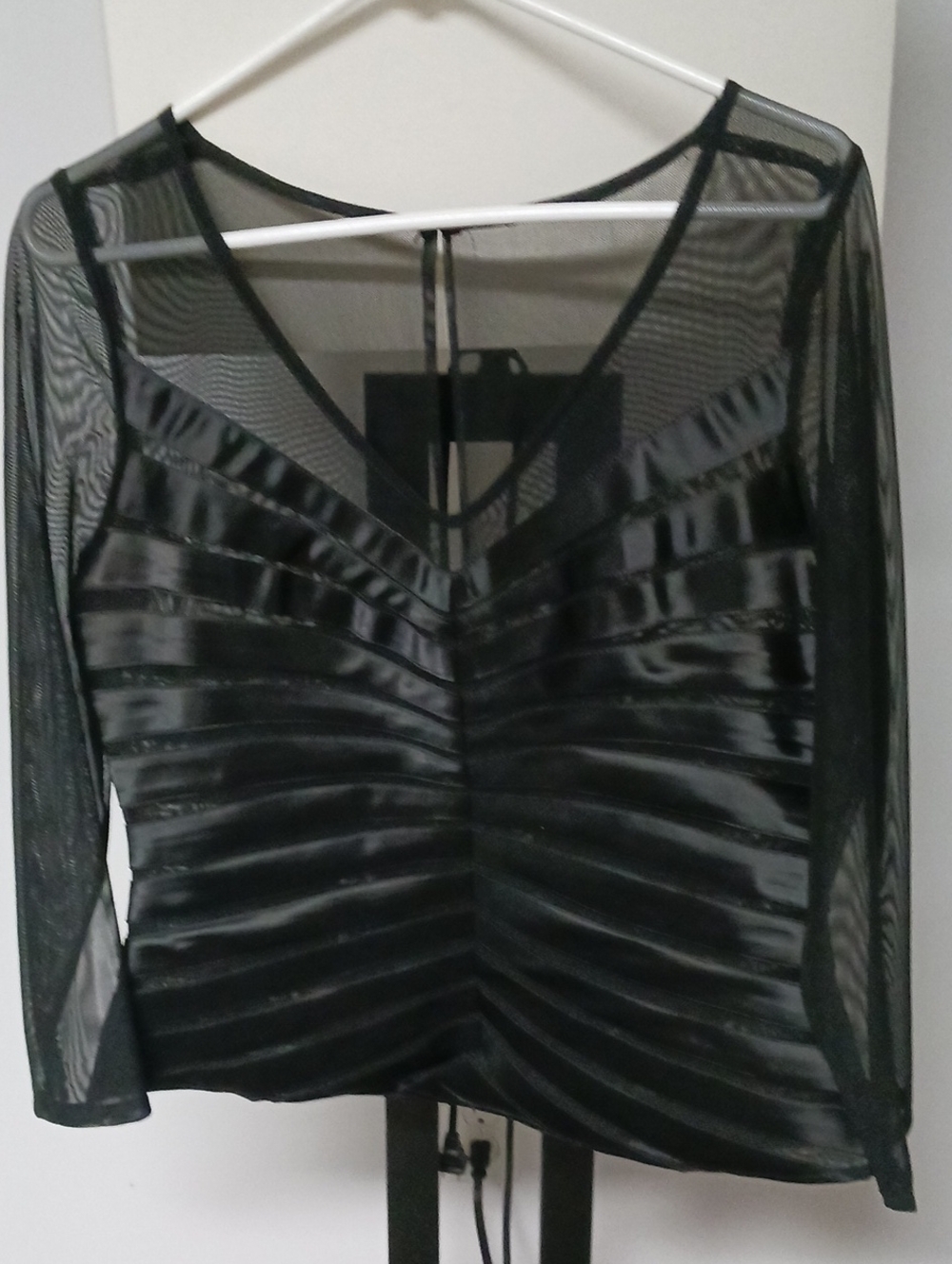 Sheer V-Neck Black Women's Top
